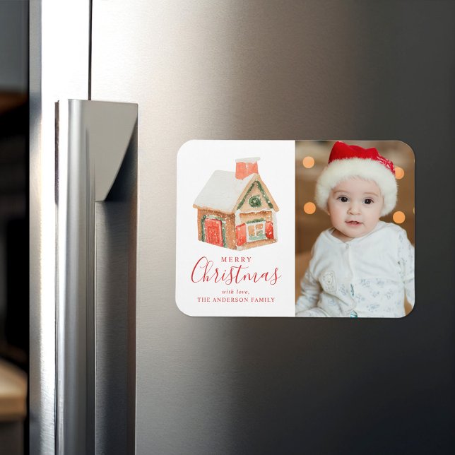 Wasserfarbe Lebkuchen Haus Frohe Weihnachten Foto Magnet (Von Creator hochgeladen)