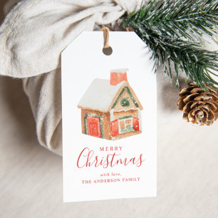 Wasserfarbe Lebkuchen Haus Frohe Weihnachten Geschenkanhänger