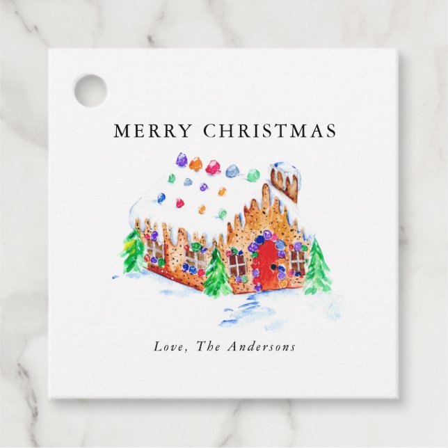 Wasserfarbe Lebkuchen Haus Frohe Weihnachten Niedl Geschenkanhänger (Vorderseite)