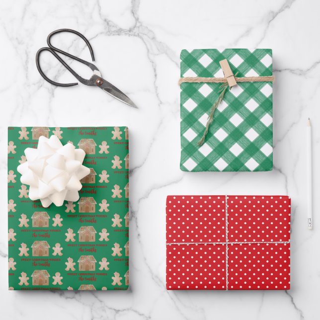 Wasserfarbe Lebkuchen Süße Weihnachtswünsche Geschenkpapier Set (Vorderseite)