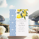 Wasserfarbe Lemon Blauer Kachel Mittelmeer Hochzei Einladung<br><div class="desc">Wasserfarbe Zitrusfrüchte Italienischer Blauer Til Mittelmeer</div>