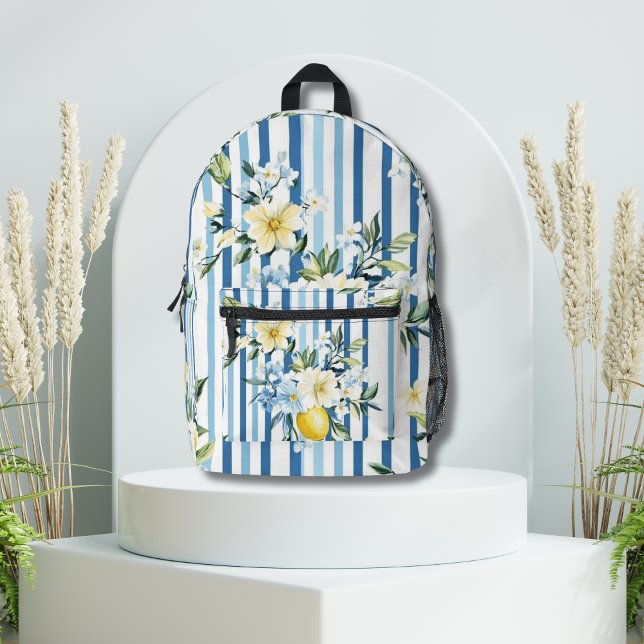 Wasserfarbe Lemon Blauer Streifen Bedruckter Rucksack (Von Creator hochgeladen)