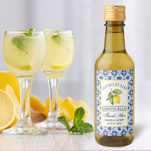 Wasserfarbe Lemon Blauer Tile Limoncello Mini Labe Weinetikett