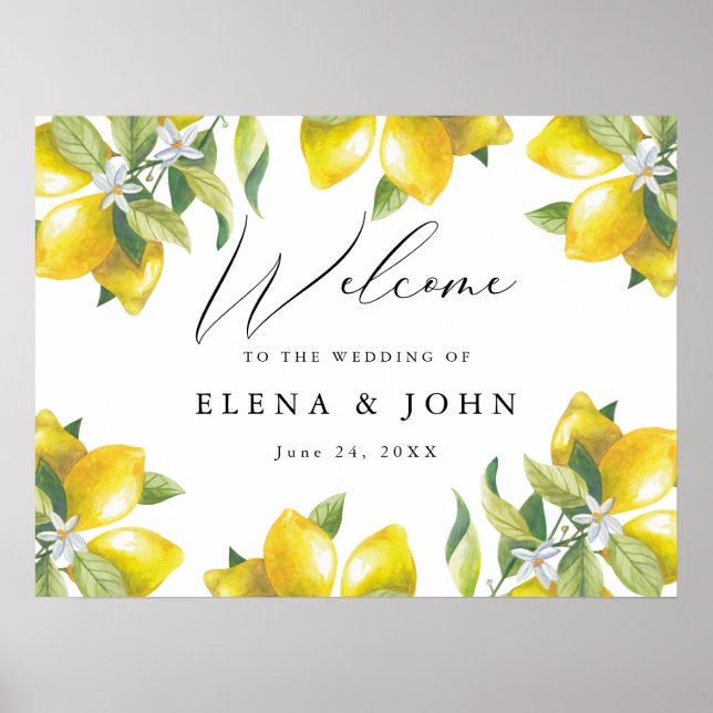 Wasserfarbe Lemon Blossom Hochzeit Begrüßungszeich Poster (Vorne)