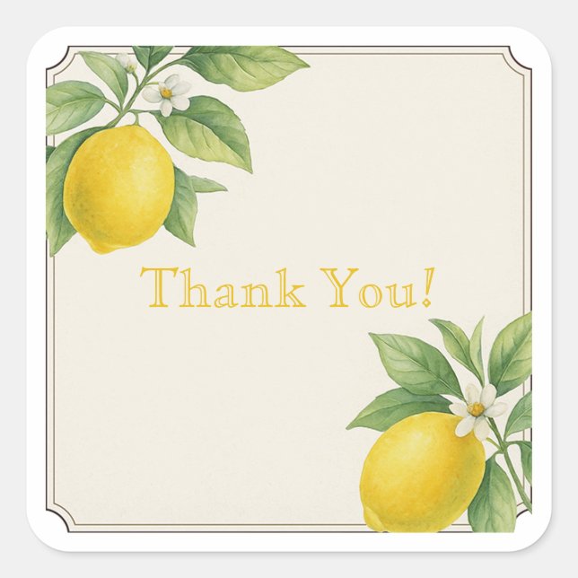 Wasserfarbe Lemon Danke Square Sticker (Vorderseite)