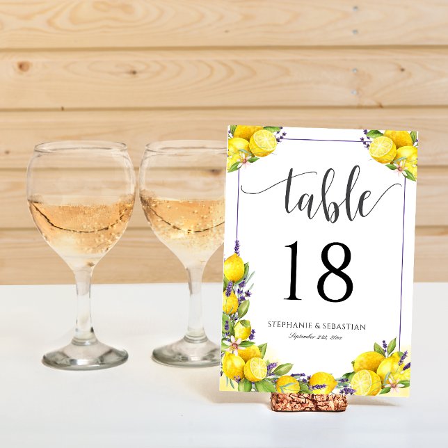 Wasserfarbe Lemon Lavender Boho Tischnummer (Watercolor Lemon Lavender Boho Table Number)