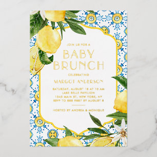 Wasserfarbe Lemon Mediterranean Summer Baby Brunch Folieneinladung