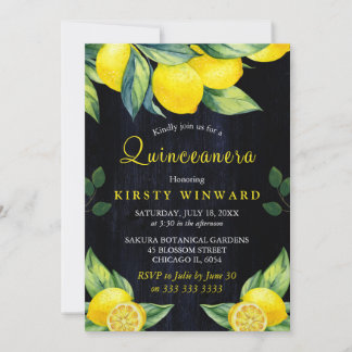Wasserfarbe Lemon Navy Blue Wood Quinceanera Einladung