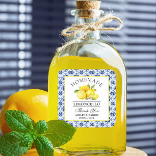 Wasserfarbe Lemons Blue Tile Limoncello Danke Quadratischer Aufkleber