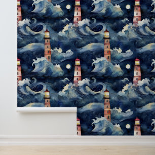 Wasserfarbe Leuchtturm Blue Ocean Waves Sea Shore Tapete