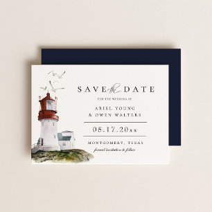 Wasserfarbe Leuchtturm Save the Date Ankündigung