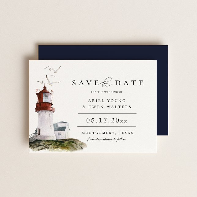 Wasserfarbe Leuchtturm Save the Date Ankündigung (Von Creator hochgeladen)
