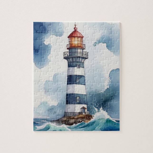 Wasserfarbe Leuchtturm Stormy Weather Puzzle (Vertikal)