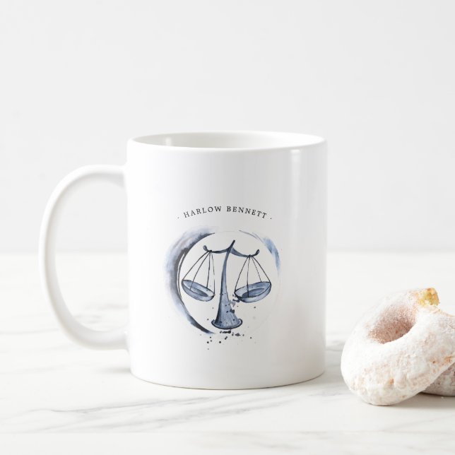 Wasserfarbe Libra Astrologie | Monogramm Kaffeetasse (Mit Donut)