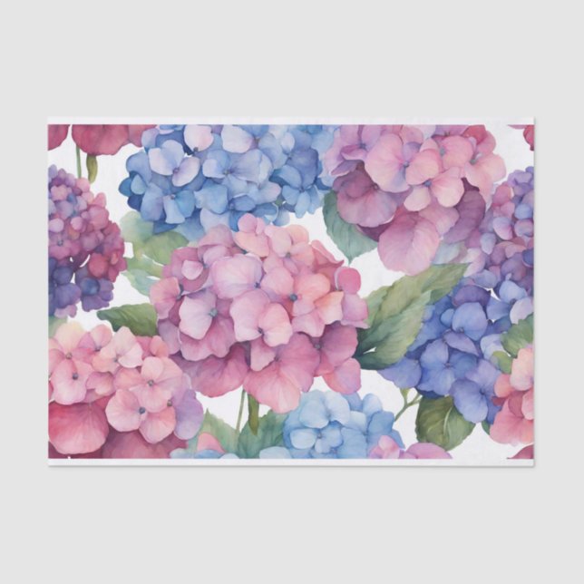 Wasserfarbe Lila, blau, rosa Hydrangea-Blume Seidenpapier (Vorderseite)