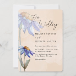 Wasserfarbe Lila Blue Daisy Peach Rustic Wedding Einladung