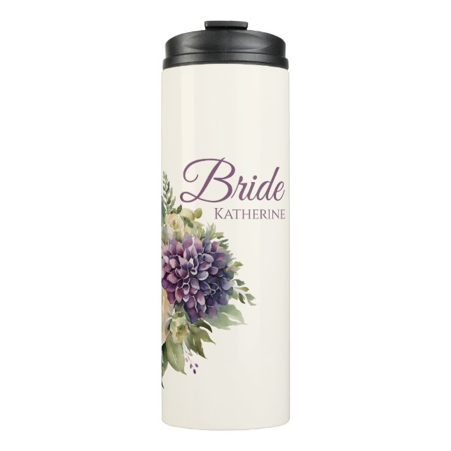 Wasserfarbe Lila Blume Bouquet-Bride- Thermosbecher (Vorderseite)