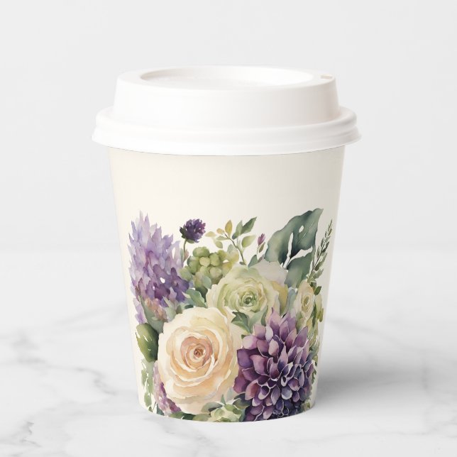 Wasserfarbe Lila Blume Bouquet-Wedding- Pappbecher (Vorderseite)