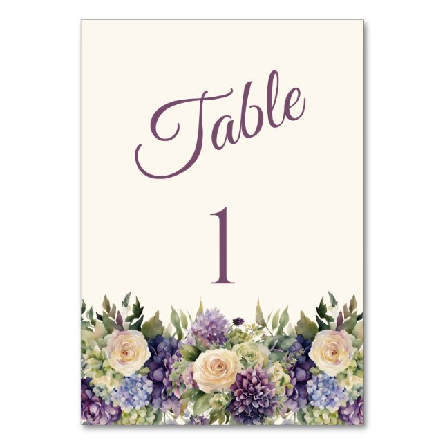 Wasserfarbe Lila Blume Bouquet-Wedding- Tischnummer (Vorderseite)