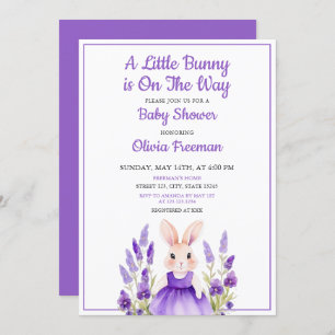 Wasserfarbe Lila Bunny Girl Bloral Babydusche Einladung