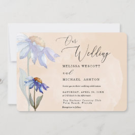 Wasserfarbe Lila Daisy Rustikale Hochzeitspfirsich Einladung