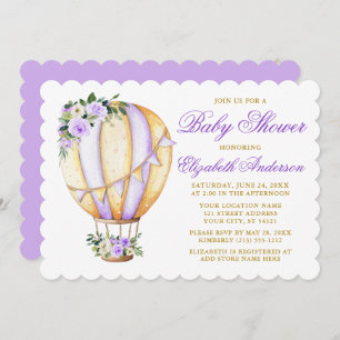 Wasserfarbe Lila Floral Baby Dusche Luftballon Einladung