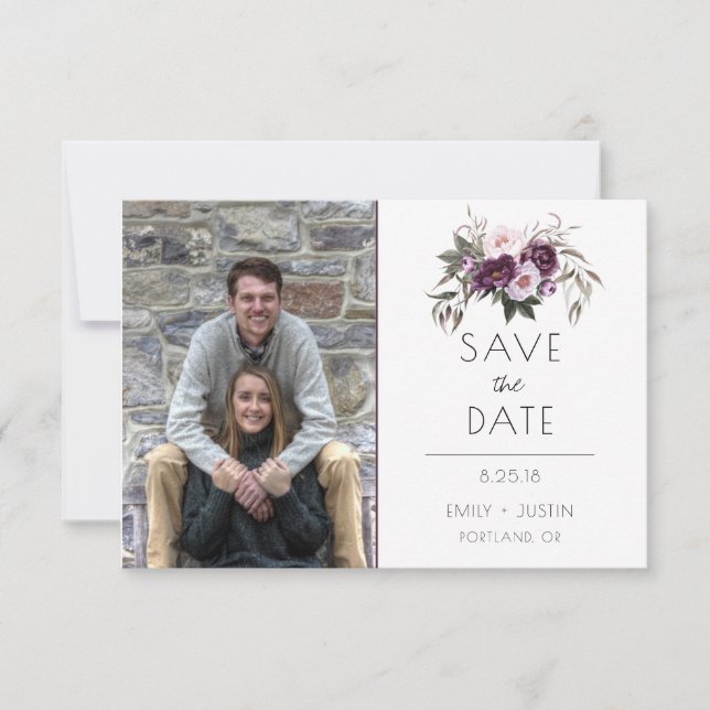 Wasserfarbe Lila Florals Foto Save the Date | (Vorderseite)