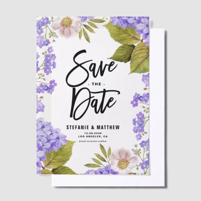Wasserfarbe Lila Hydrangea Save the Date floral (Versetzt)