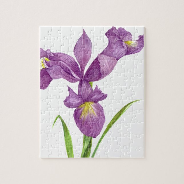 Wasserfarbe Lila Iris Botanische Blumenart Puzzle (Vertikal)