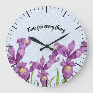 Wasserfarbe Lila Iris Botanische florale Kunst, Di Große Wanduhr