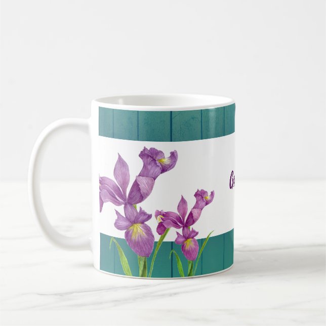 Wasserfarbe Lila Iris Botanische florale Kunst, Di Kaffeetasse (Links)