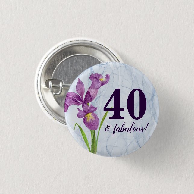 Wasserfarbe Lila Iris Botanische Organza Button (Vorne & Hinten)