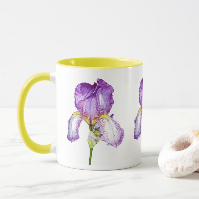 Wasserfarbe Lila Iris Botanische Tasse (Mit Donut)