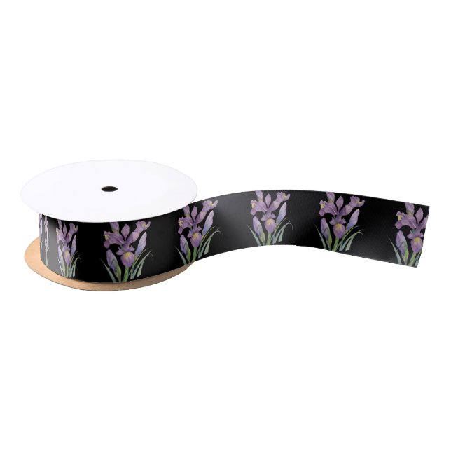 Wasserfarbe Lila Iris Botanisches Blumenschwarz Satinband (Spule)