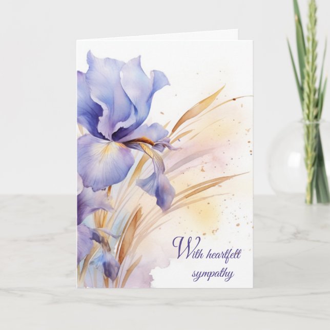 Wasserfarbe Lila Iris Bouquet Beileid Karte (Vorderseite)