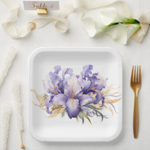 Wasserfarbe Lila Iris Bouquet Pappteller