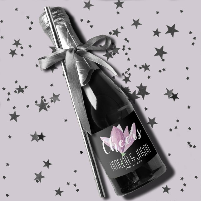 Wasserfarbe Lila Magnolias Wedding Mini (Watercolor greenery wedding mini champagne labels for favors or to serve to guests)