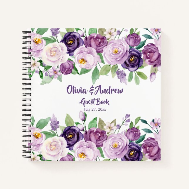 Wasserfarbe Lila und Lavender Rose Gästebuch Notizbuch (Vorderseite)