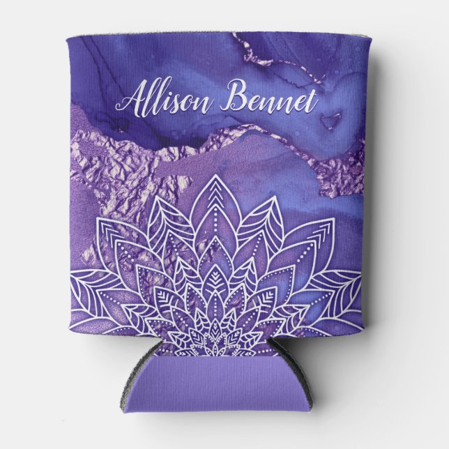 Wasserfarbe Lila Weiß Mandala Bridesmaid Dosenkühler (Vorderseite)