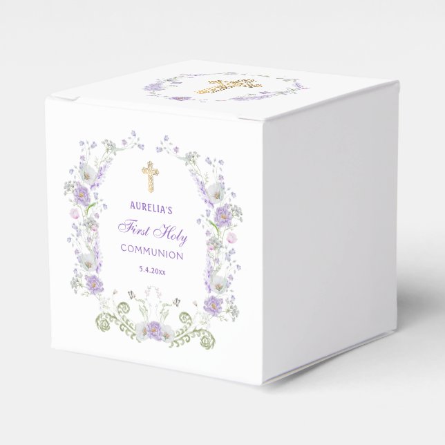 Wasserfarbe Lilac Blume Erste Kommune Cube Geschenkschachtel (Vorderseite)