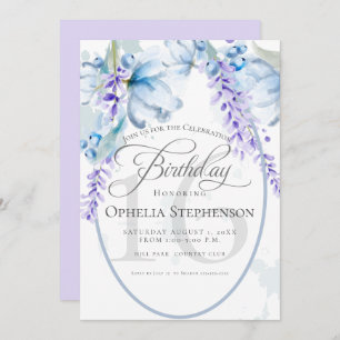 Wasserfarbe Lilac-Dusty Blue Milestone Geburtstag Einladung