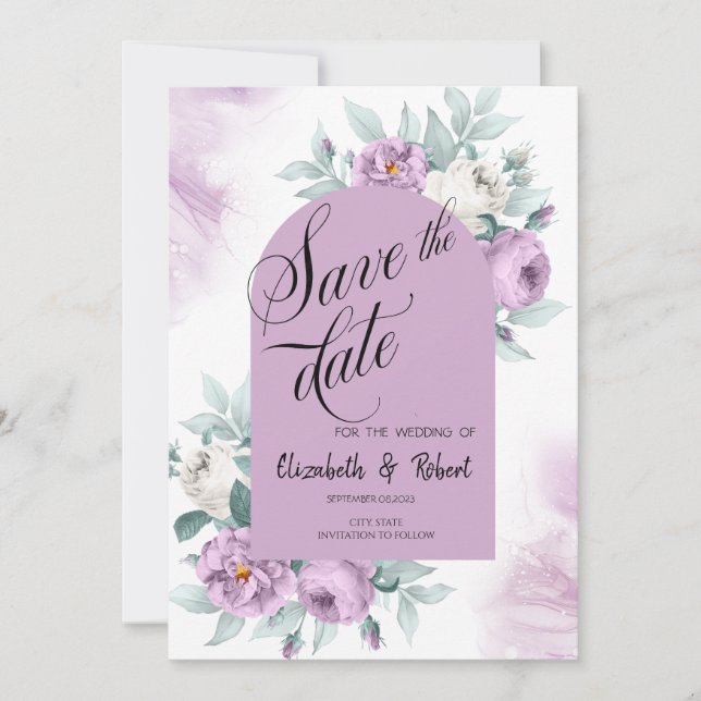 Wasserfarbe Lilac Rose Polka Dots Save the Date (Vorderseite)