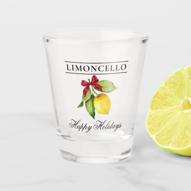 Wasserfarbe Limoncello Happy Holidays Schnapsglas (Vorderseite)