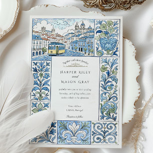 Wasserfarbe Lissabon Handgemalte Azulejos Wedding Einladung