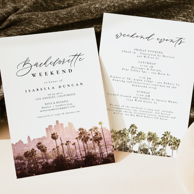 Wasserfarbe Los Angeles California Skyline Palm Einladung (Von Creator hochgeladen)