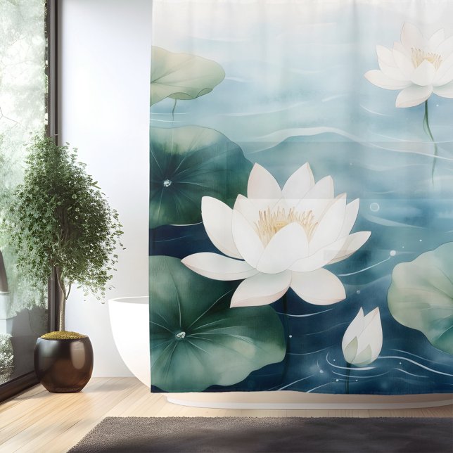 Wasserfarbe Lotus Blossom Dreamscape Japanischer S Duschvorhang (Von Creator hochgeladen)