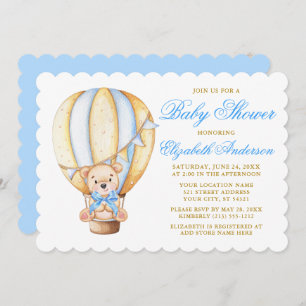 Wasserfarbe Luftballon Teddy Bear Blue Baby Dusche Einladung