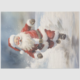 Wasserfarbe lustiger Weihnachtsmann im Schneewald Seidenpapier