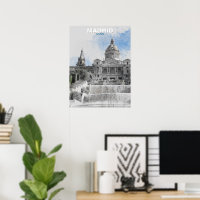 Wasserfarbe Madrid Skyline Poster - Spanien Stadts