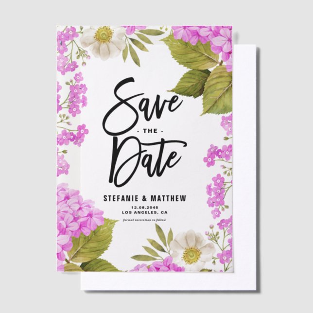 Wasserfarbe Magenta Hydrangea Save the Date (Versetzt)